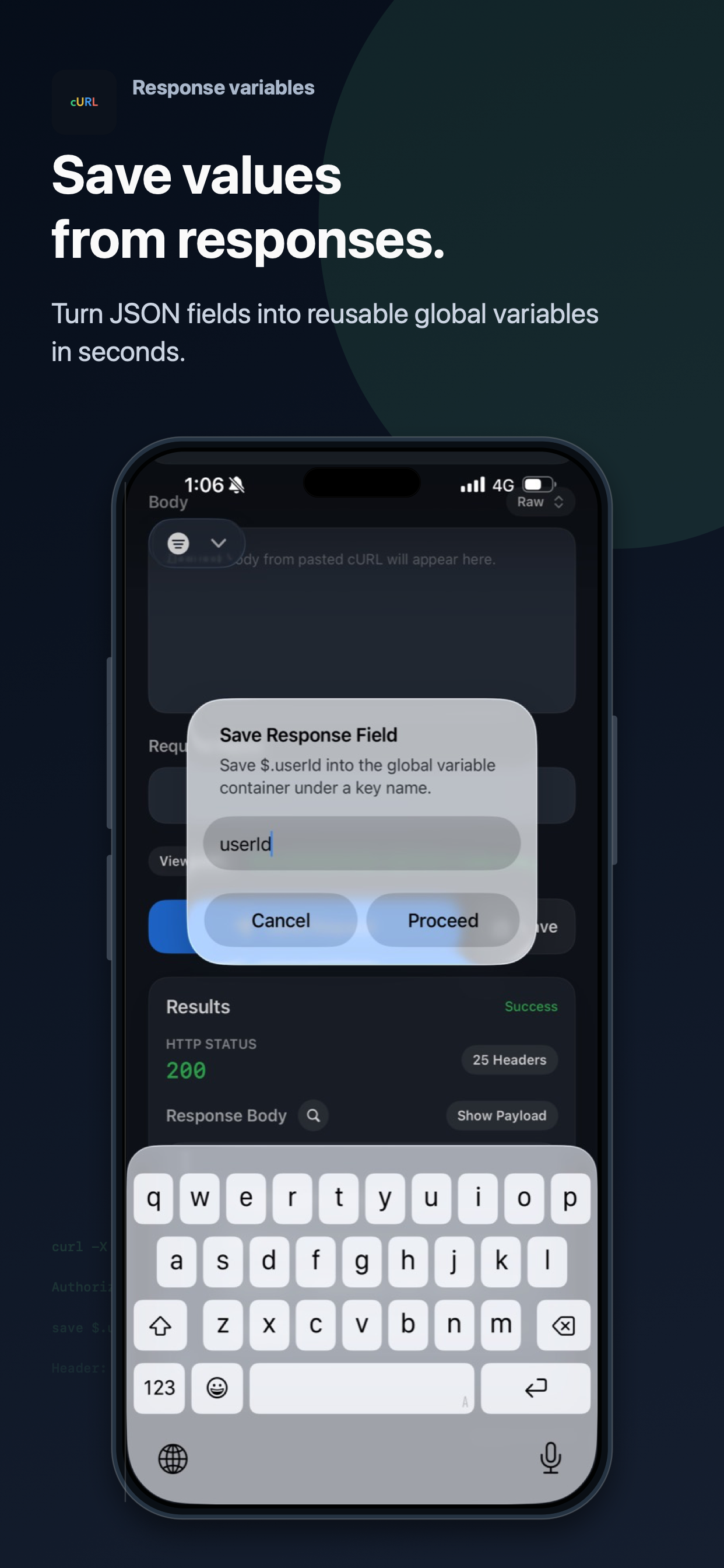cURL Send save response field dialog.